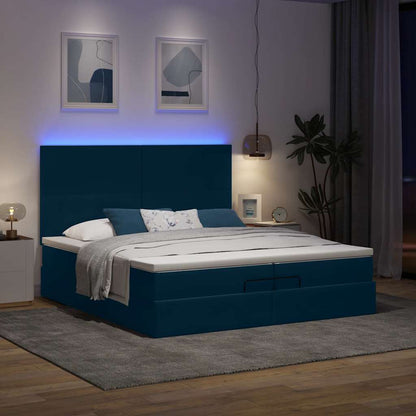 Ottoman-Bett mit Matratzen & LED Dunkelblau 200x200 cm Samt