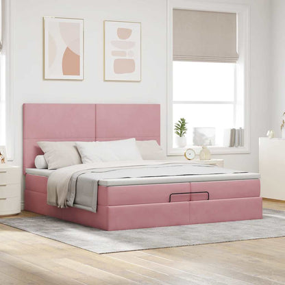 Ottoman-Bett mit Matratzen & LEDs Rosa 200x200 cm Samt