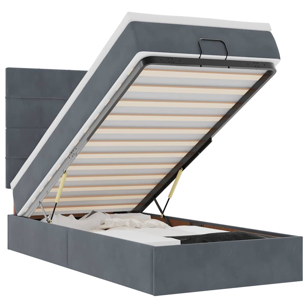 Lit ottoman avec matelas et LED gris foncé 80x200 cm velours