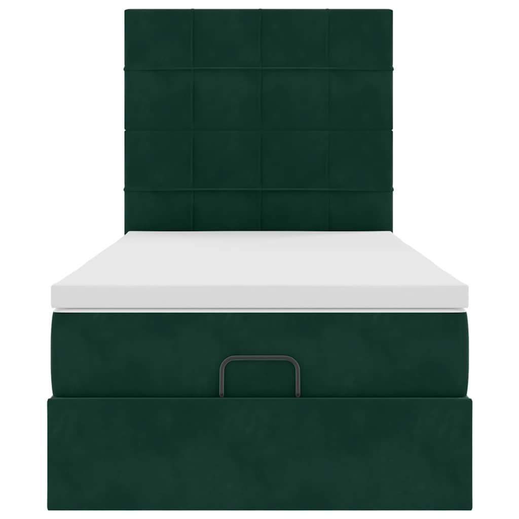 Ottoman-Bett mit Matratzen & LEDs Dunkelgrün 80x200 cm Samt