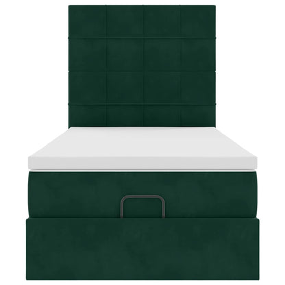 Ottoman-Bett mit Matratzen & LEDs Dunkelgrün 80x200 cm Samt