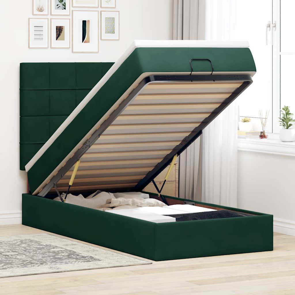 Ottoman-Bett mit Matratzen & LEDs Dunkelgrün 80x200 cm Samt