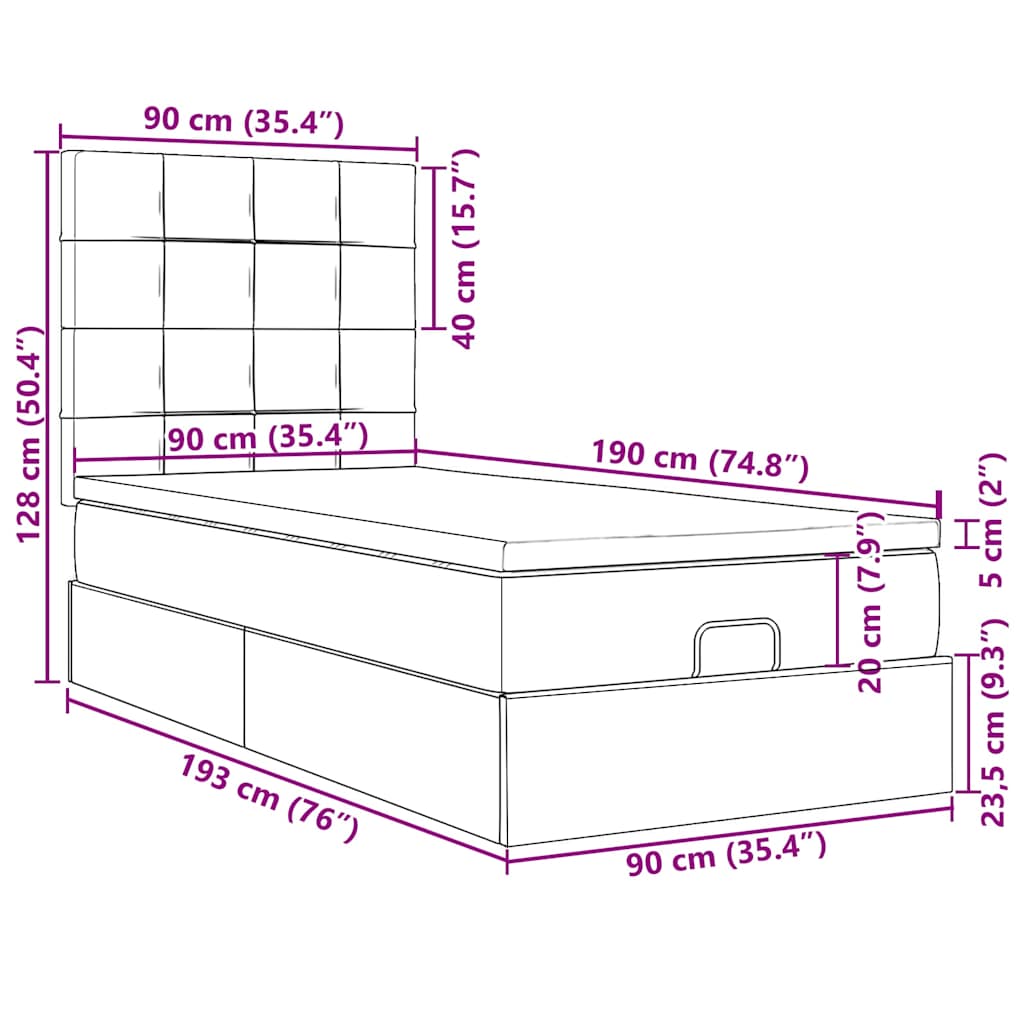 Ottoman-Bett mit Matratzen & LEDs Hellgrau 90x190 cm Samt