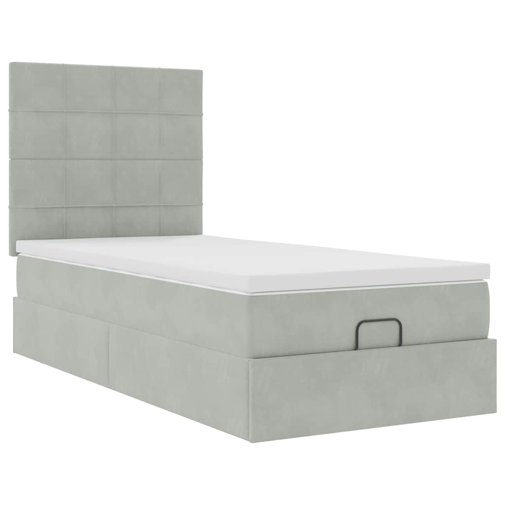 Ottoman-Bett mit Matratzen & LEDs Hellgrau 90x190 cm Samt