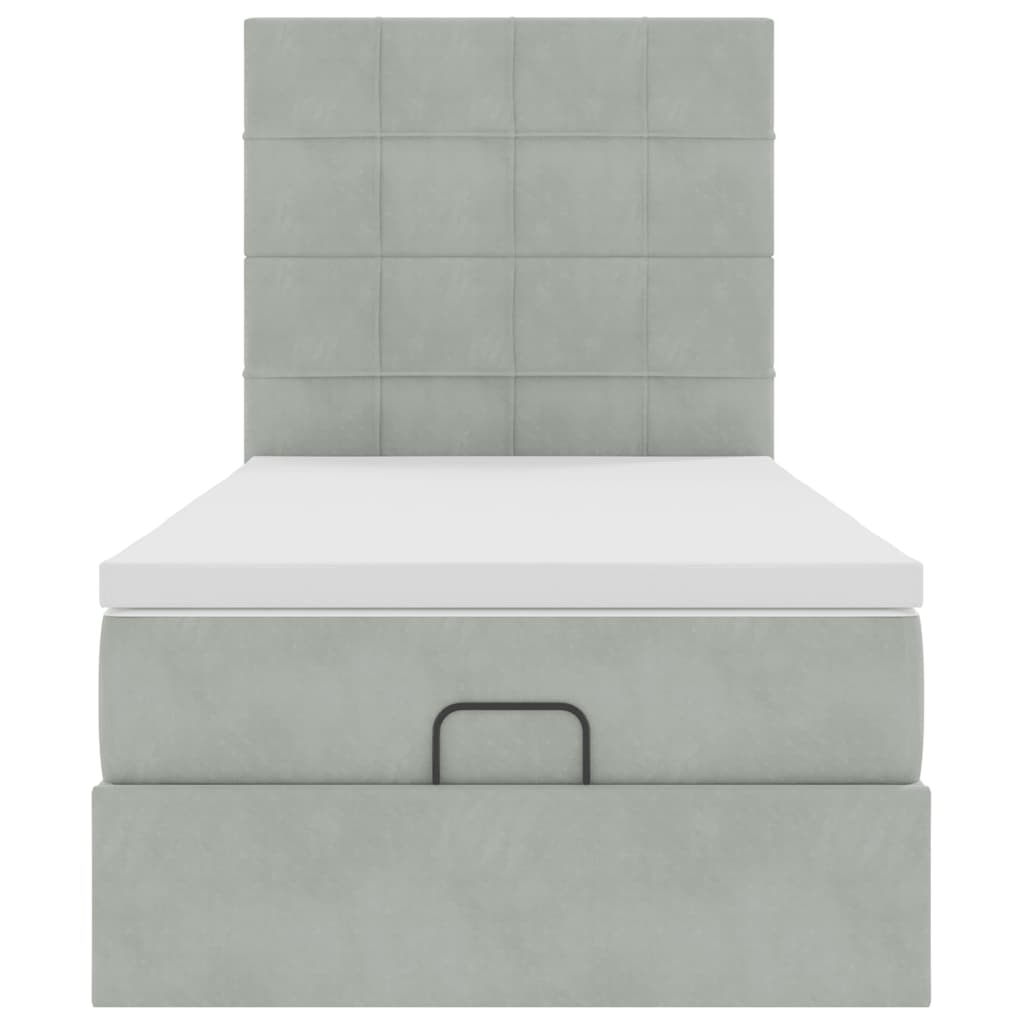 Ottoman-Bett mit Matratzen & LEDs Hellgrau 90x190 cm Samt