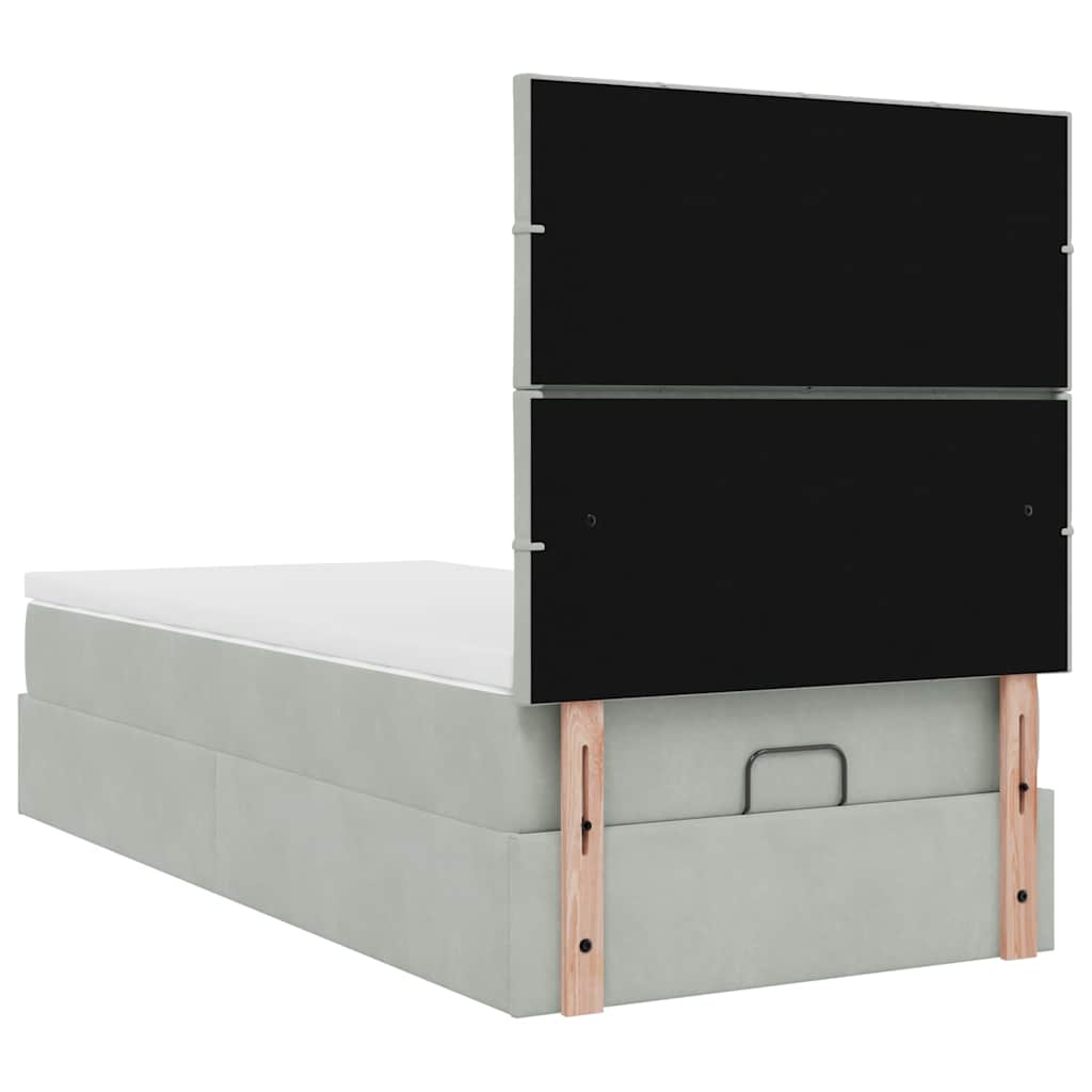 Ottoman-Bett mit Matratzen & LEDs Hellgrau 90x190 cm Samt