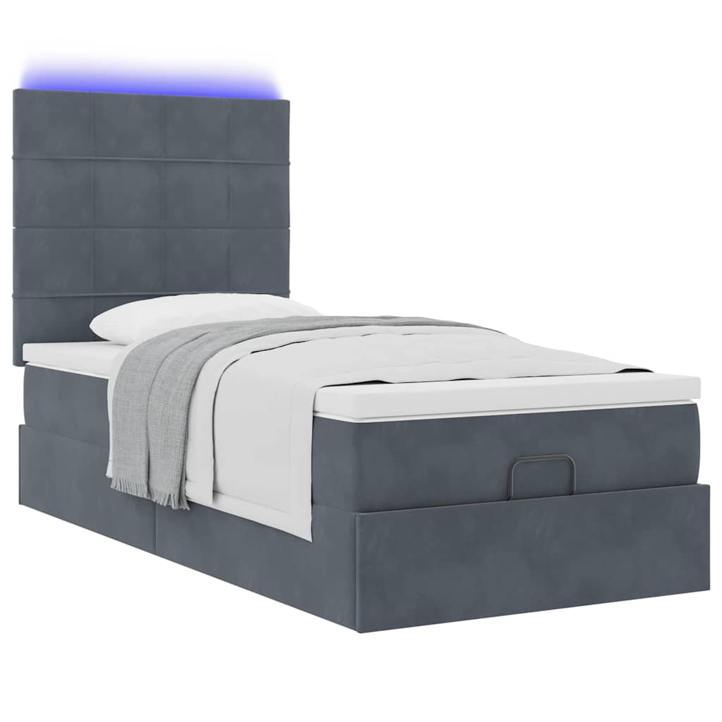 Ottoman-Bett mit Matratzen & LEDs Dunkelgrau 90x190 cm Samt