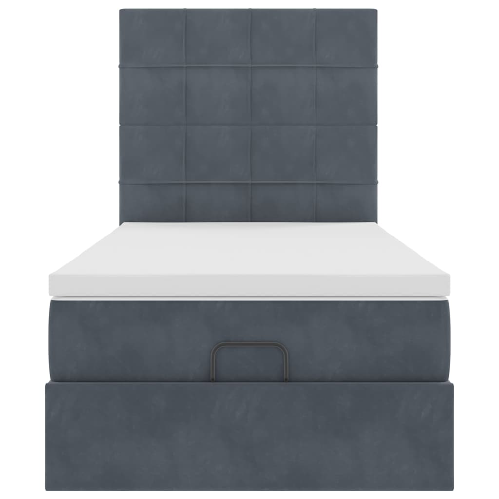Ottoman-Bett mit Matratzen & LEDs Dunkelgrau 90x190 cm Samt