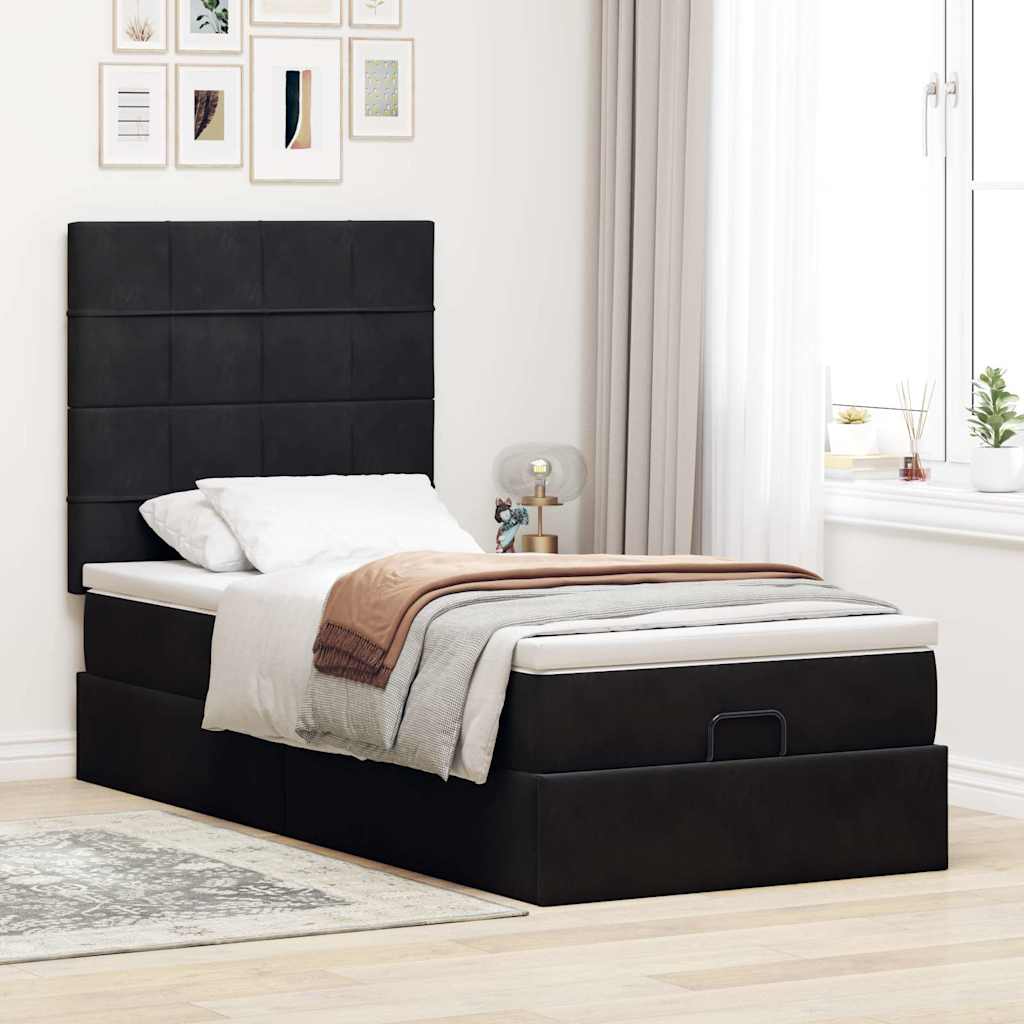 Ottoman-Bett mit Matratzen & LEDs Schwarz 90x190 cm Samt