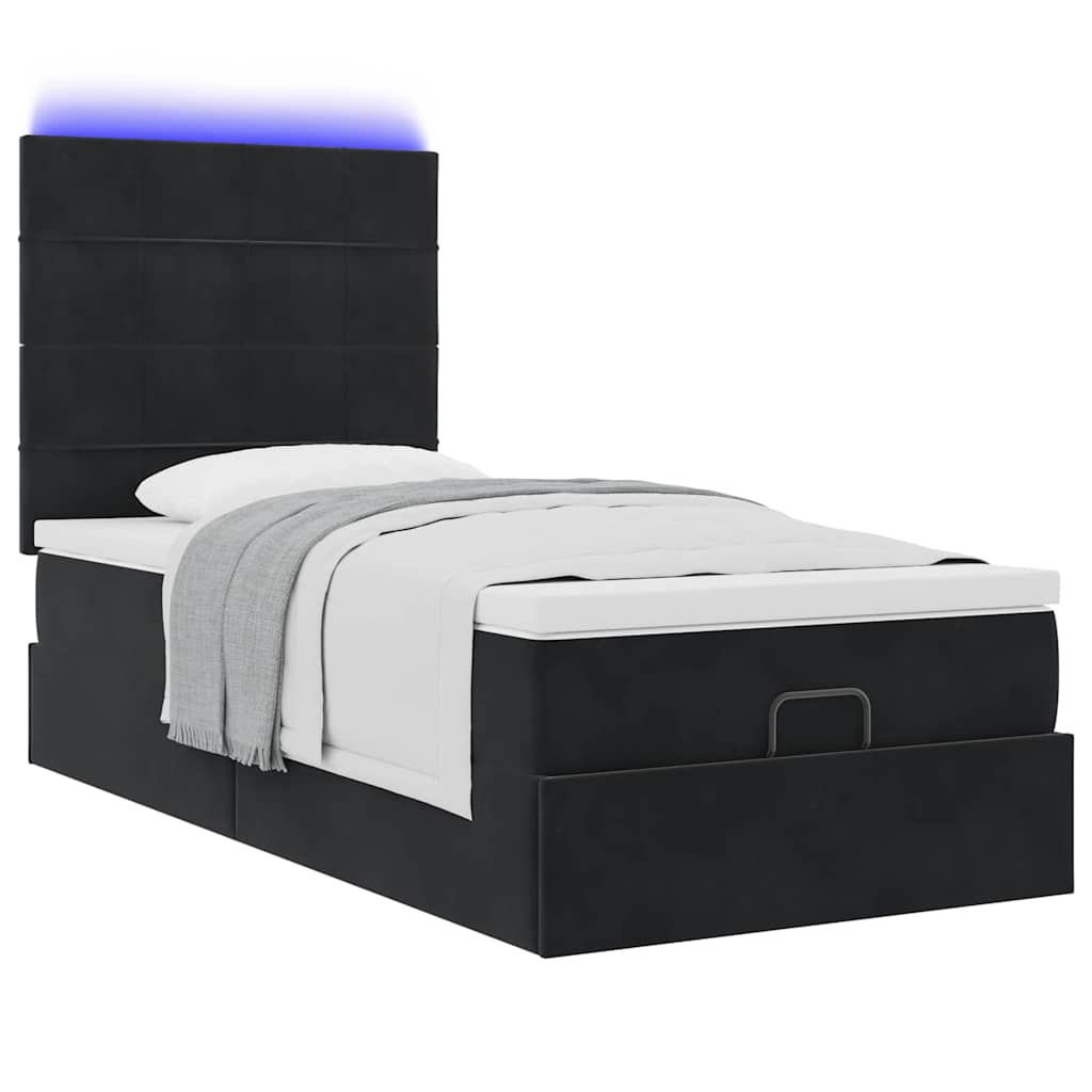 Ottoman-Bett mit Matratzen & LEDs Schwarz 90x190 cm Samt