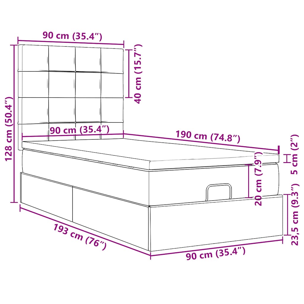 Ottoman-Bett mit Matratzen & LEDs Dunkelgrün 90x190 cm Samt