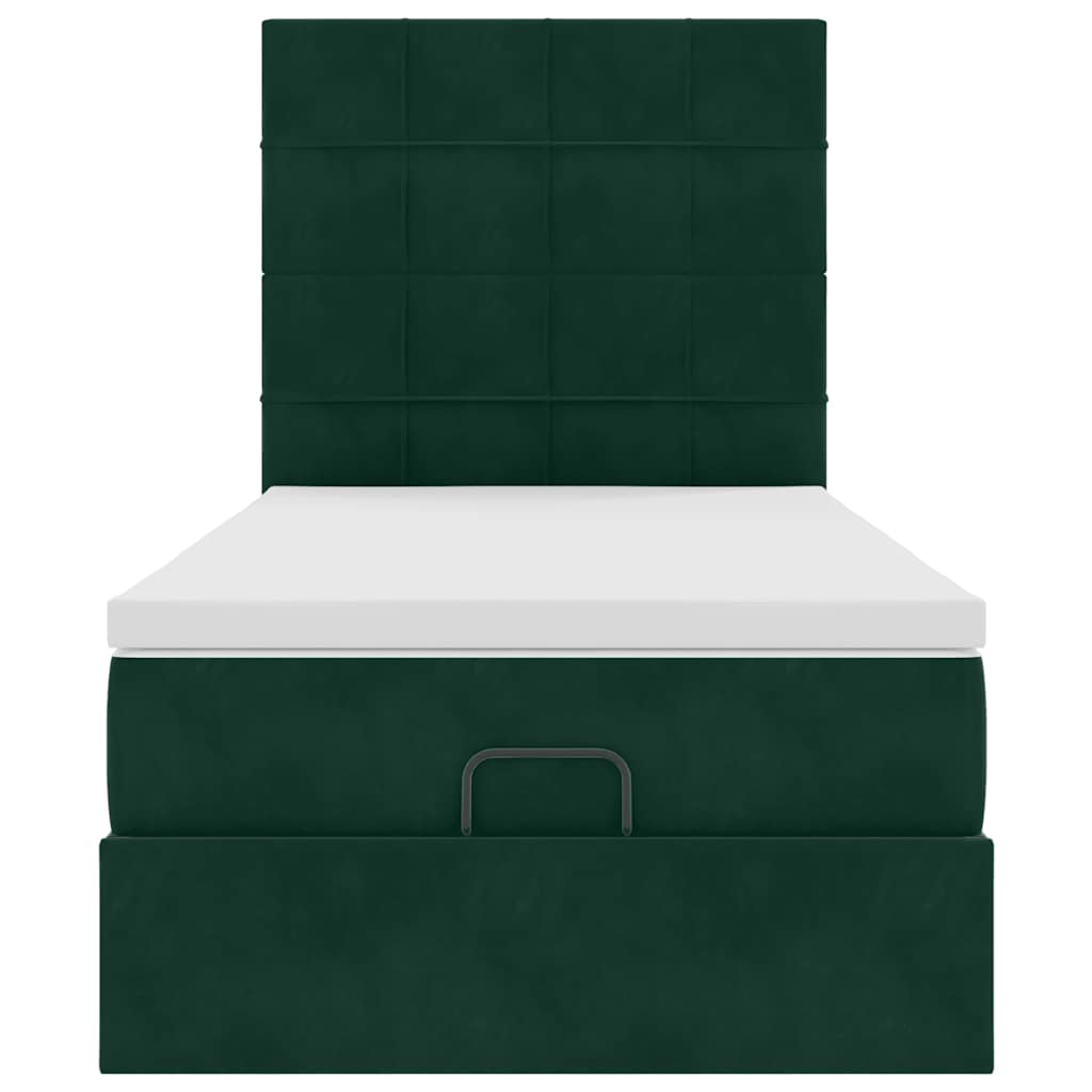 Ottoman-Bett mit Matratzen & LEDs Dunkelgrün 90x190 cm Samt
