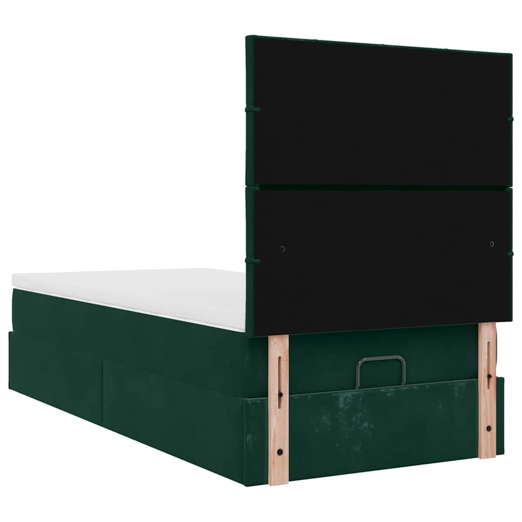 Ottoman-Bett mit Matratzen & LEDs Dunkelgrün 90x190 cm Samt