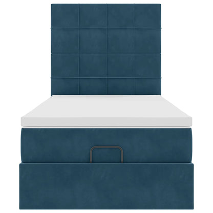 Ottoman-Bett mit Matratzen & LEDs Dunkelblau 90x190 cm Samt