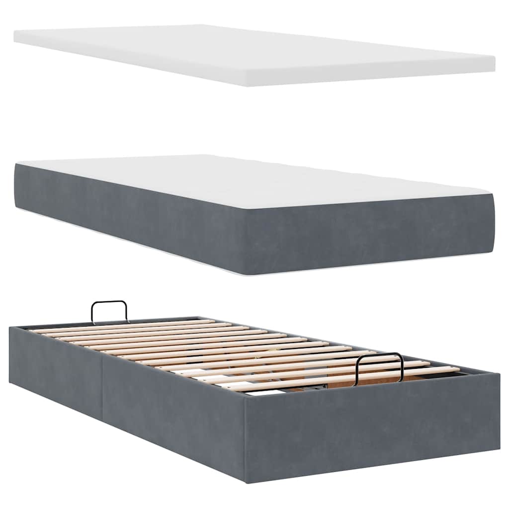 Ottoman-Bett mit Matratzen & LEDs Dunkelgrau 90x200 cm Samt