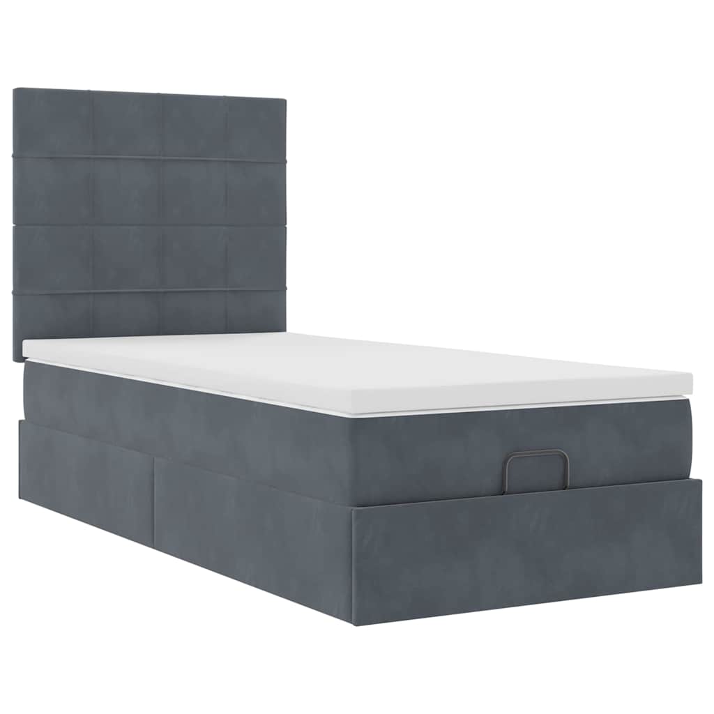 Lit ottoman avec matelas et LED gris foncé 90x200 cm velours