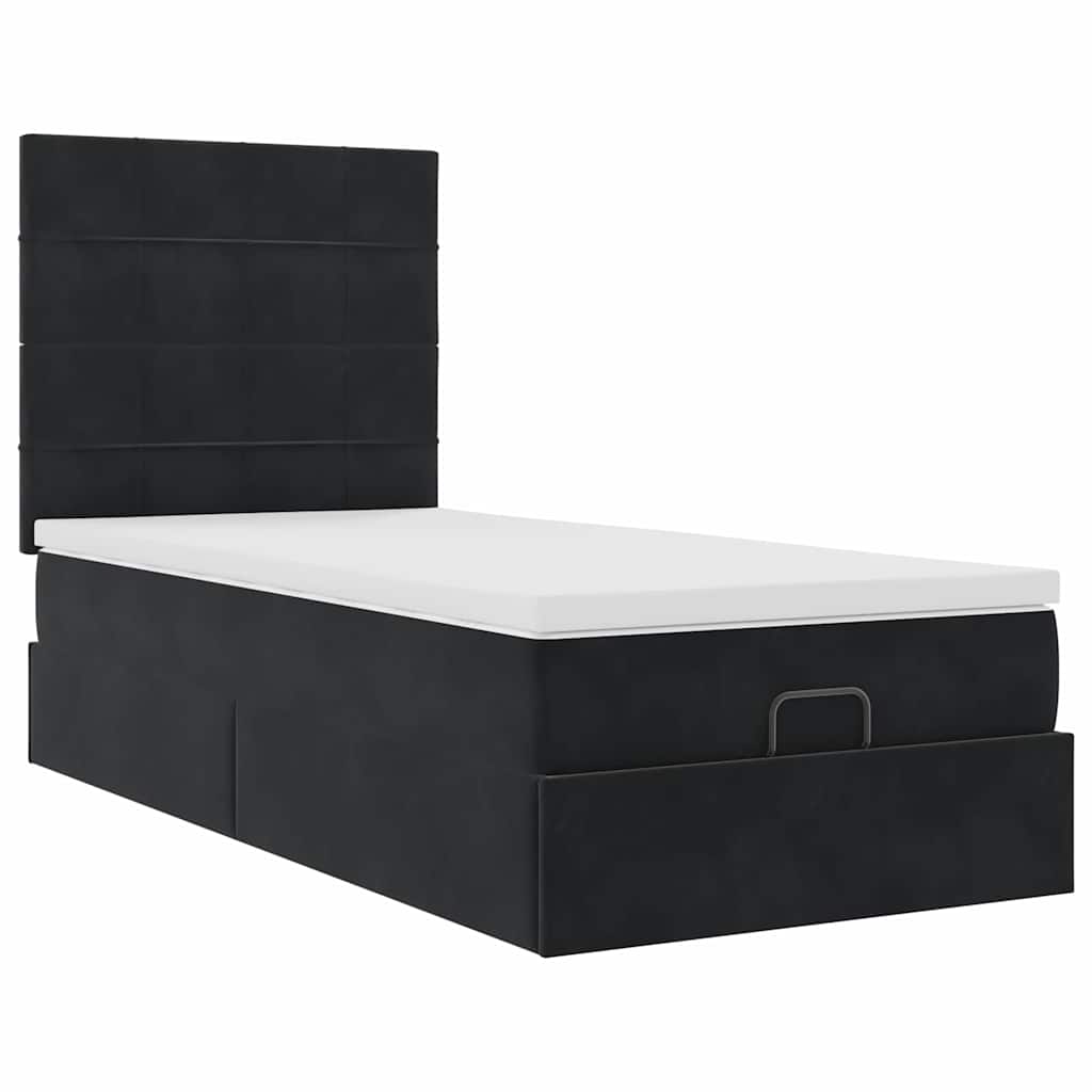 Ottoman-Bett mit Matratzen & LEDs Schwarz 90x200 cm Samt