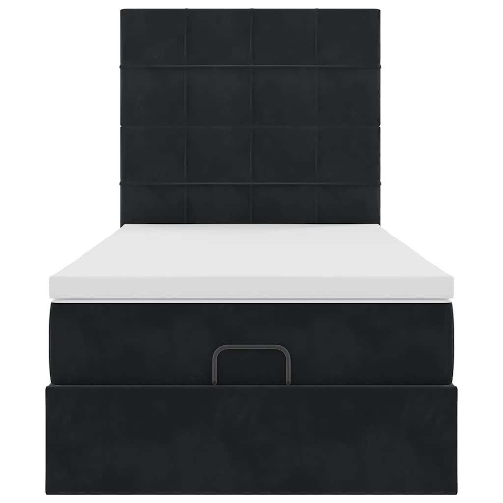 Ottoman-Bett mit Matratzen & LEDs Schwarz 90x200 cm Samt