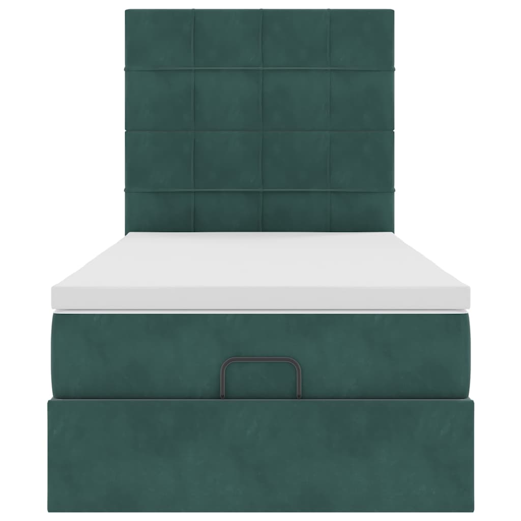 Ottoman-Bett mit Matratzen & LEDs Dunkelgrün 90x200 cm Samt