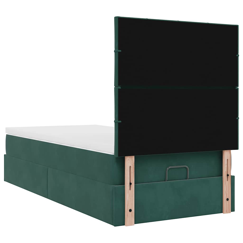 Ottoman-Bett mit Matratzen & LEDs Dunkelgrün 90x200 cm Samt