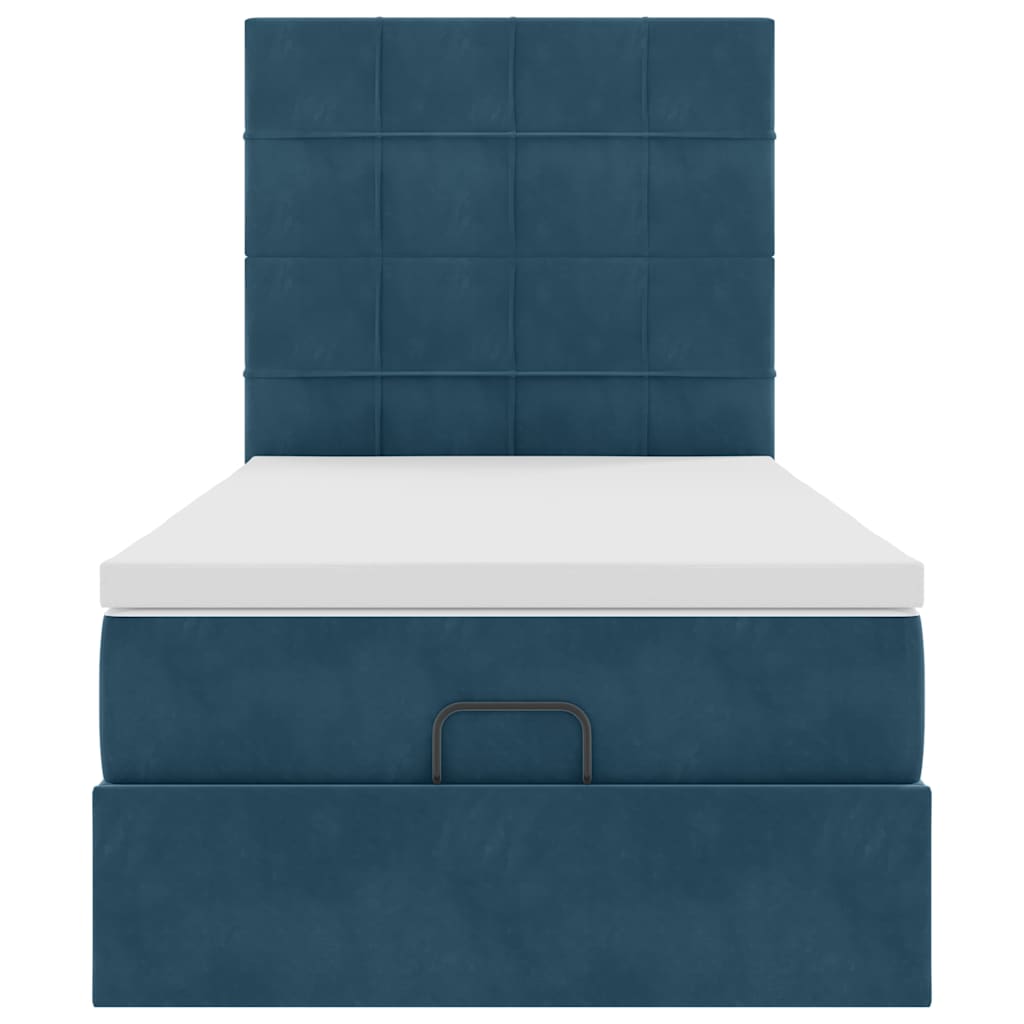 Ottoman-Bett mit Matratzen & LEDs Dunkelblau 90x200 cm Samt