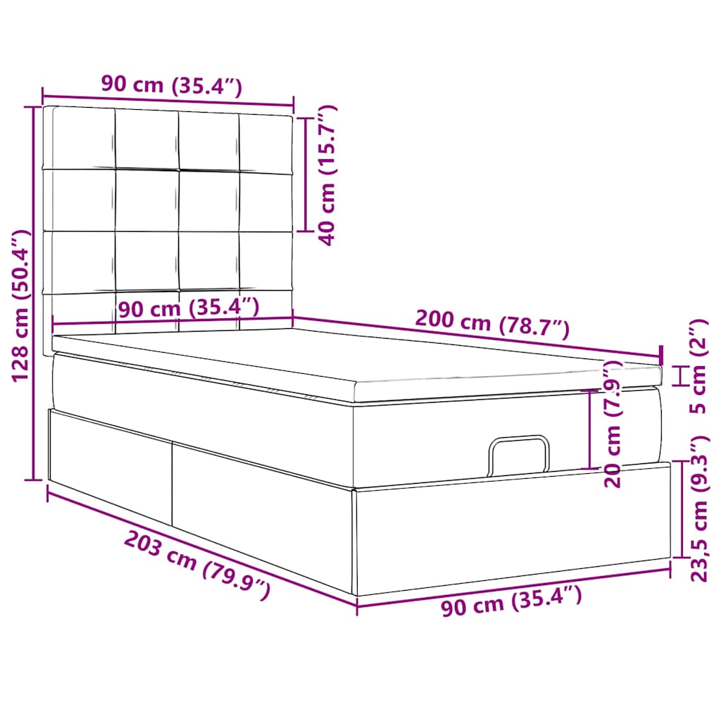Ottoman-Bett mit Matratzen & LEDs Rosa 90x200 cm Samt