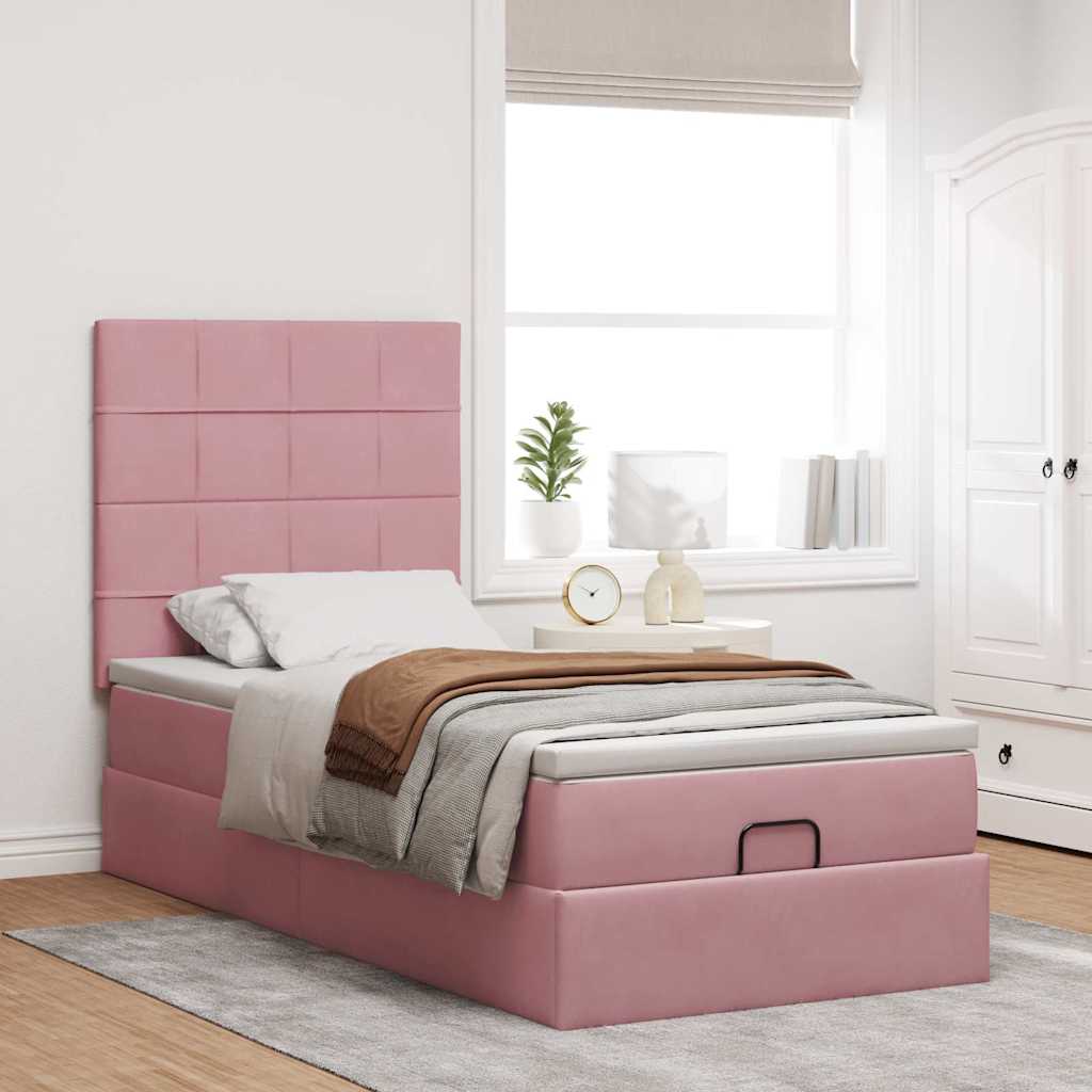 Ottoman-Bett mit Matratzen & LEDs Rosa 90x200 cm Samt