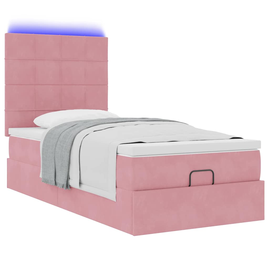 Ottoman bed with mattresses &amp; LEDs pink 90x200 cm velvet