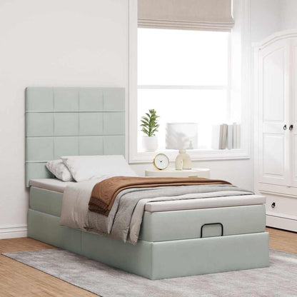 Ottoman-Bett mit Matratzen & LEDs Hellgrau 100x200 cm Samt