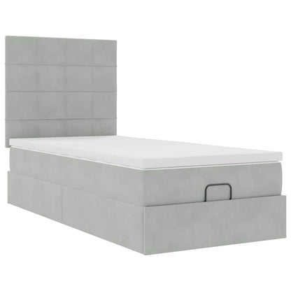 Ottoman-Bett mit Matratzen & LEDs Hellgrau 100x200 cm Samt