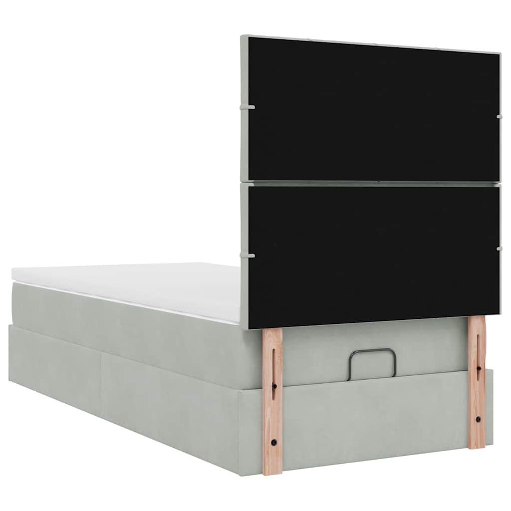 Ottoman-Bett mit Matratzen & LEDs Hellgrau 100x200 cm Samt