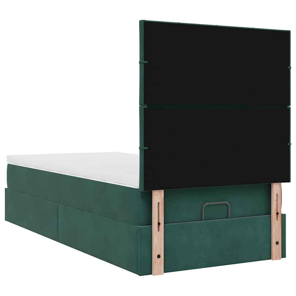 Ottoman-Bett mit Matratzen & LEDs Dunkelgrün 100x200 cm Samt