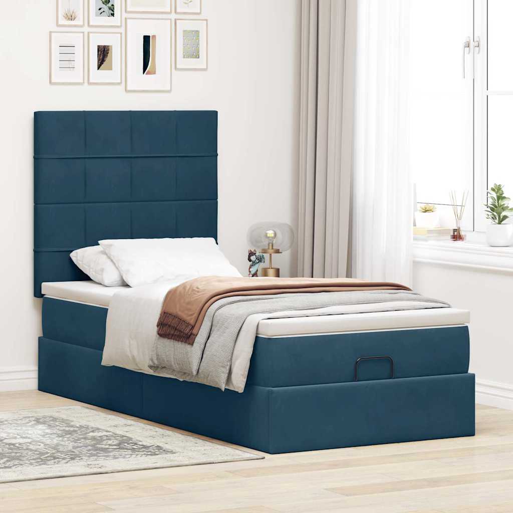 Ottoman-Bett mit Matratzen & LEDs Dunkelblau 100x200 cm Samt