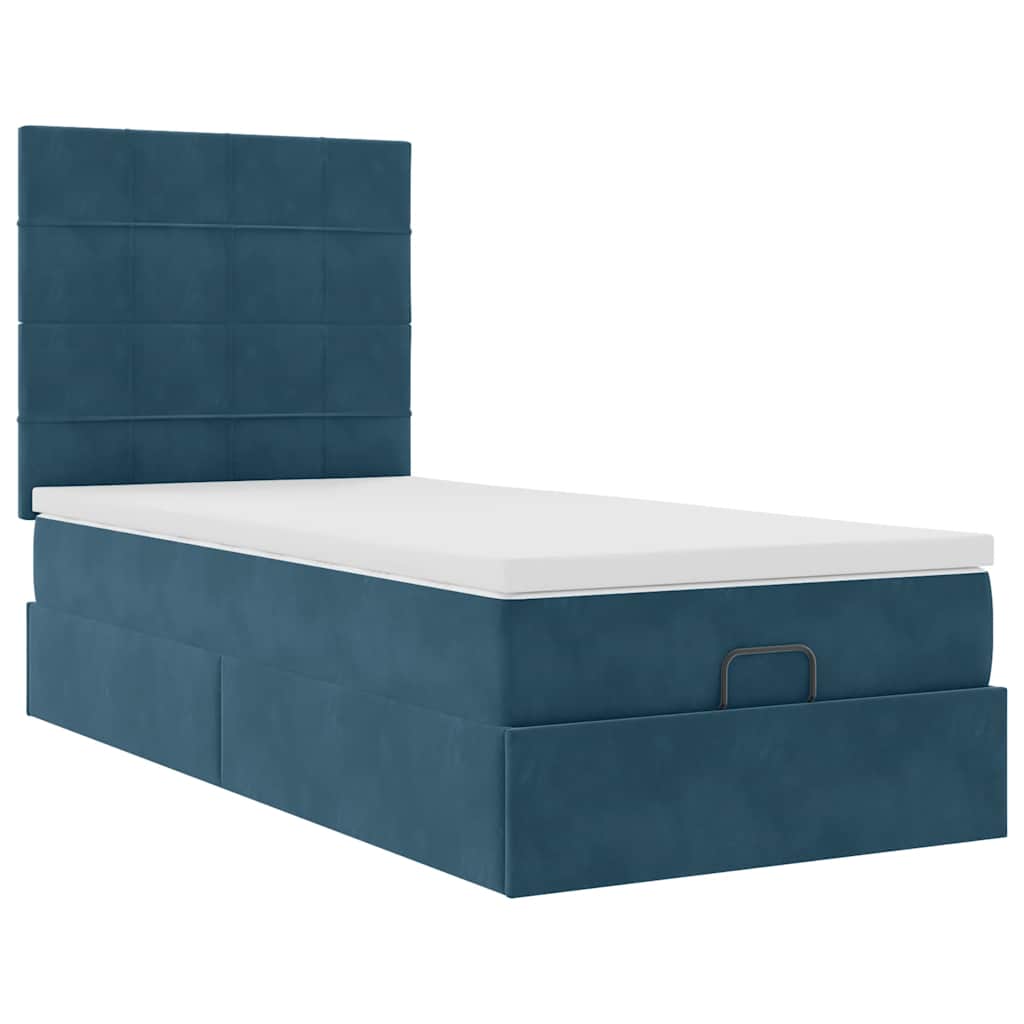 Ottoman-Bett mit Matratzen & LEDs Dunkelblau 100x200 cm Samt