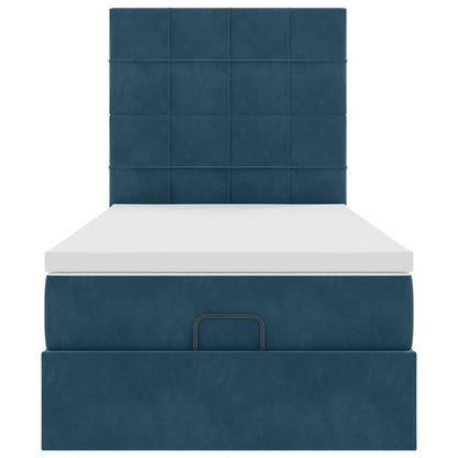 Ottoman-Bett mit Matratzen & LEDs Dunkelblau 100x200 cm Samt