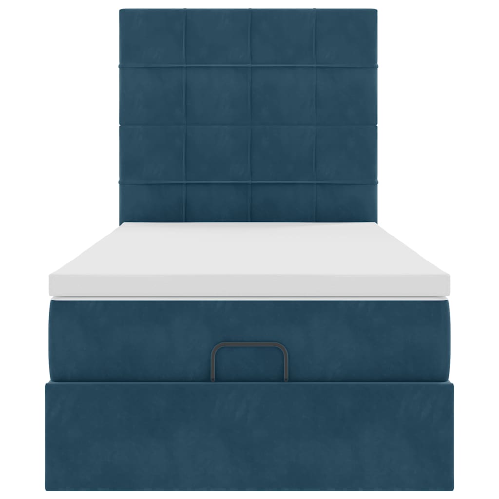 Ottoman-Bett mit Matratzen & LEDs Dunkelblau 100x200 cm Samt