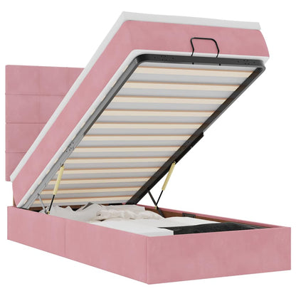 Ottoman-Bett mit Matratzen & LEDs Rosa 100x200 cm Samt
