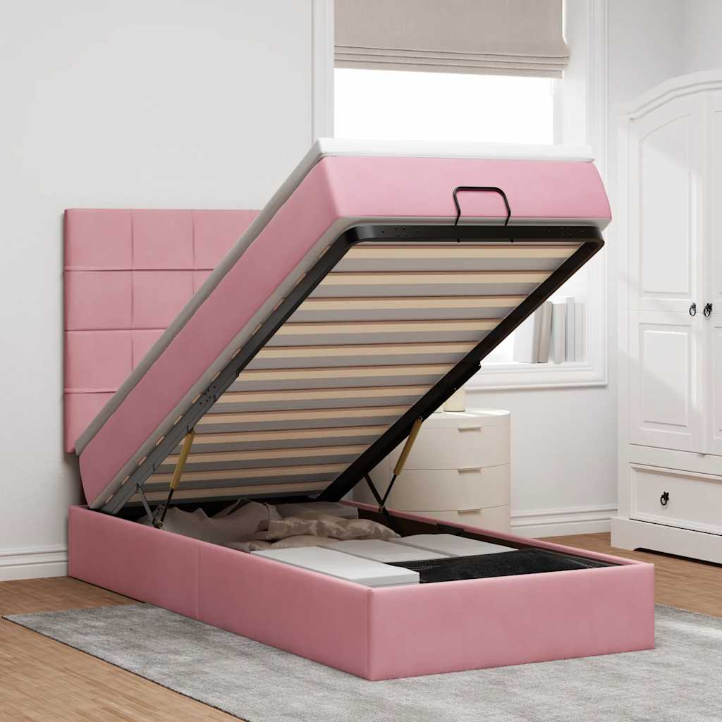 Ottoman-Bett mit Matratzen & LEDs Rosa 100x200 cm Samt