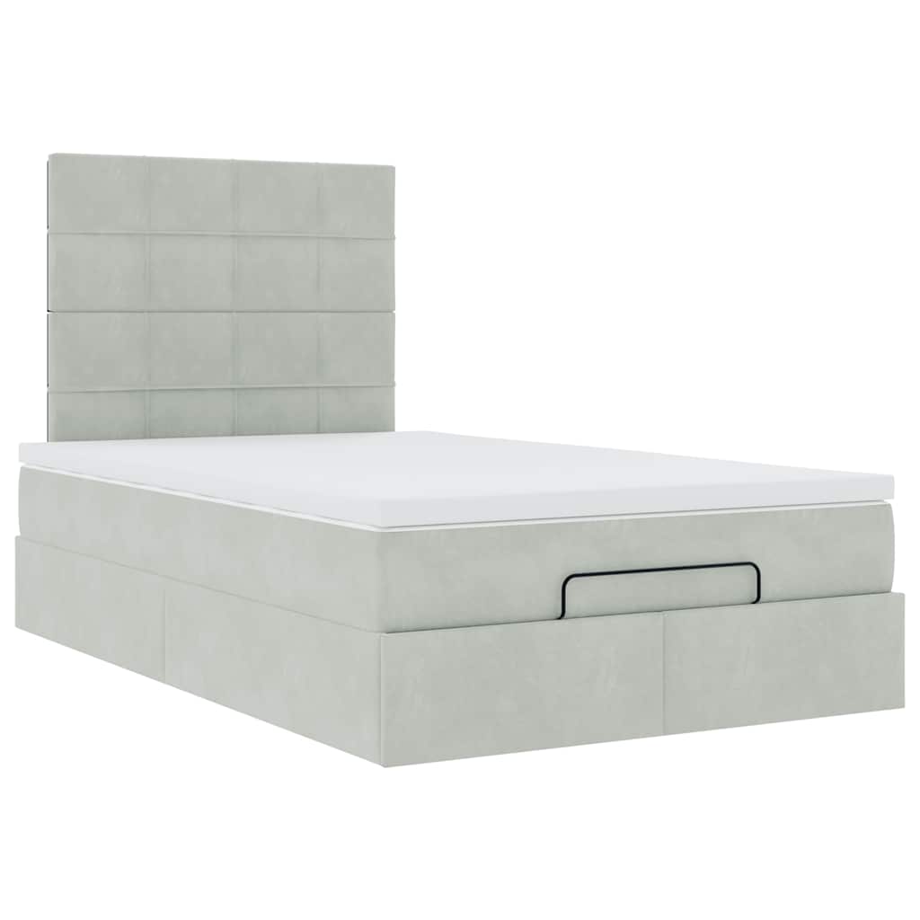 Ottoman-Bett mit Matratzen & LEDs Hellgrau 120x190 cm Samt