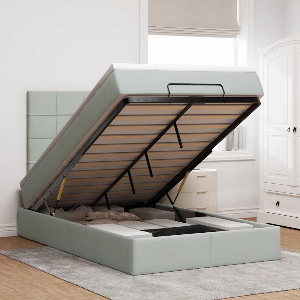 Ottoman-Bett mit Matratzen & LEDs Hellgrau 120x190 cm Samt