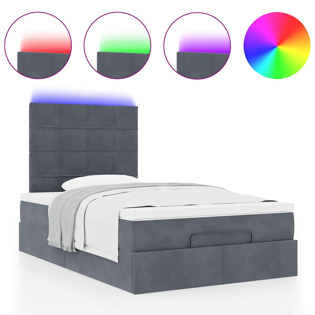 Ottoman-Bett mit Matratzen & LEDs Dunkelgrau 120x190 cm Samt