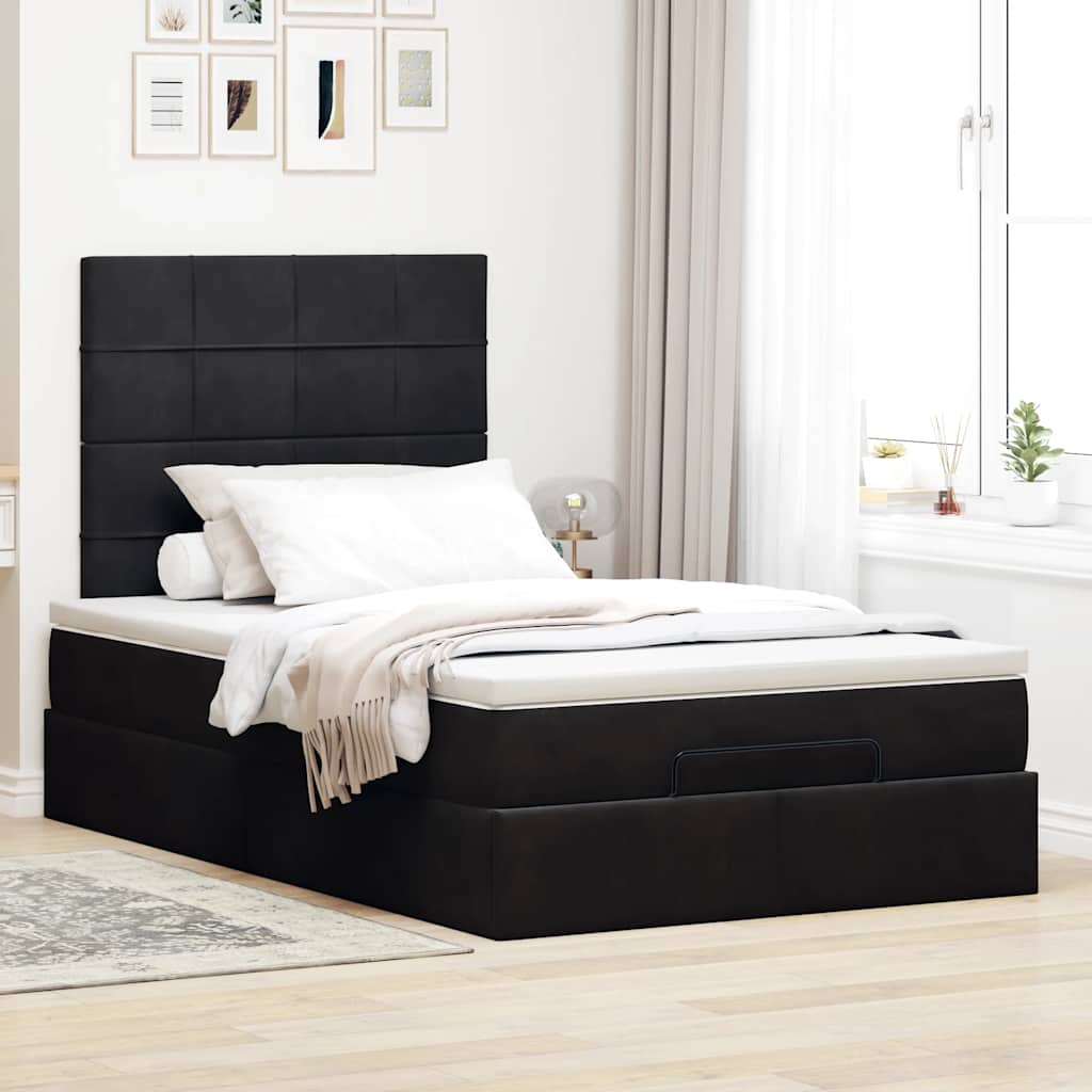 Ottoman-Bett mit Matratzen & LEDs Schwarz 120x190 cm Samt
