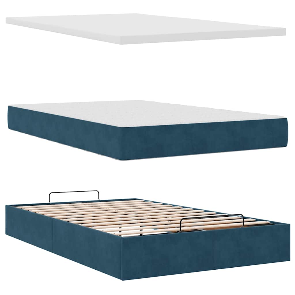 Ottoman-Bett mit Matratzen & LEDs Dunkelblau 120x190 cm Samt