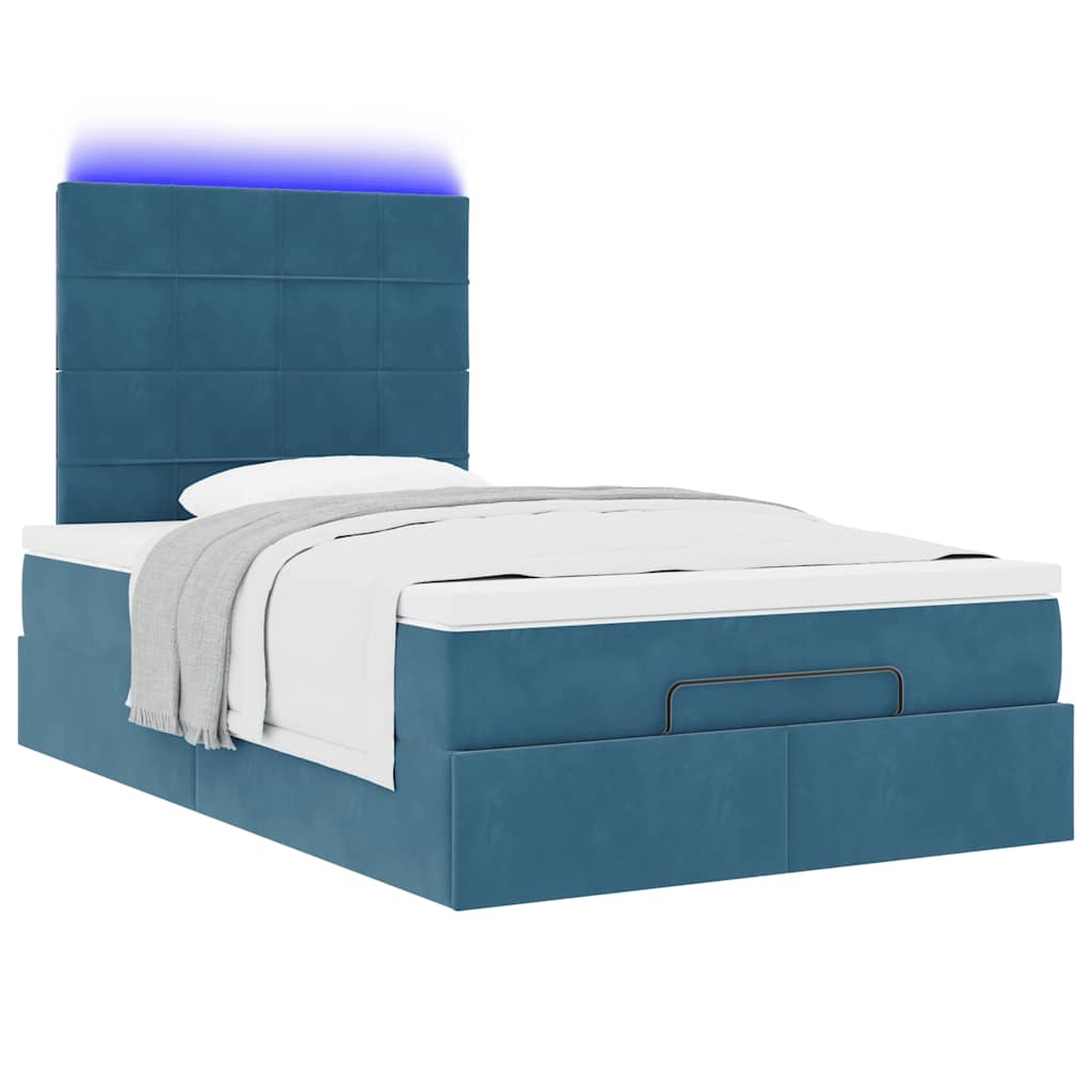 Ottoman-Bett mit Matratzen & LEDs Dunkelblau 120x190 cm Samt