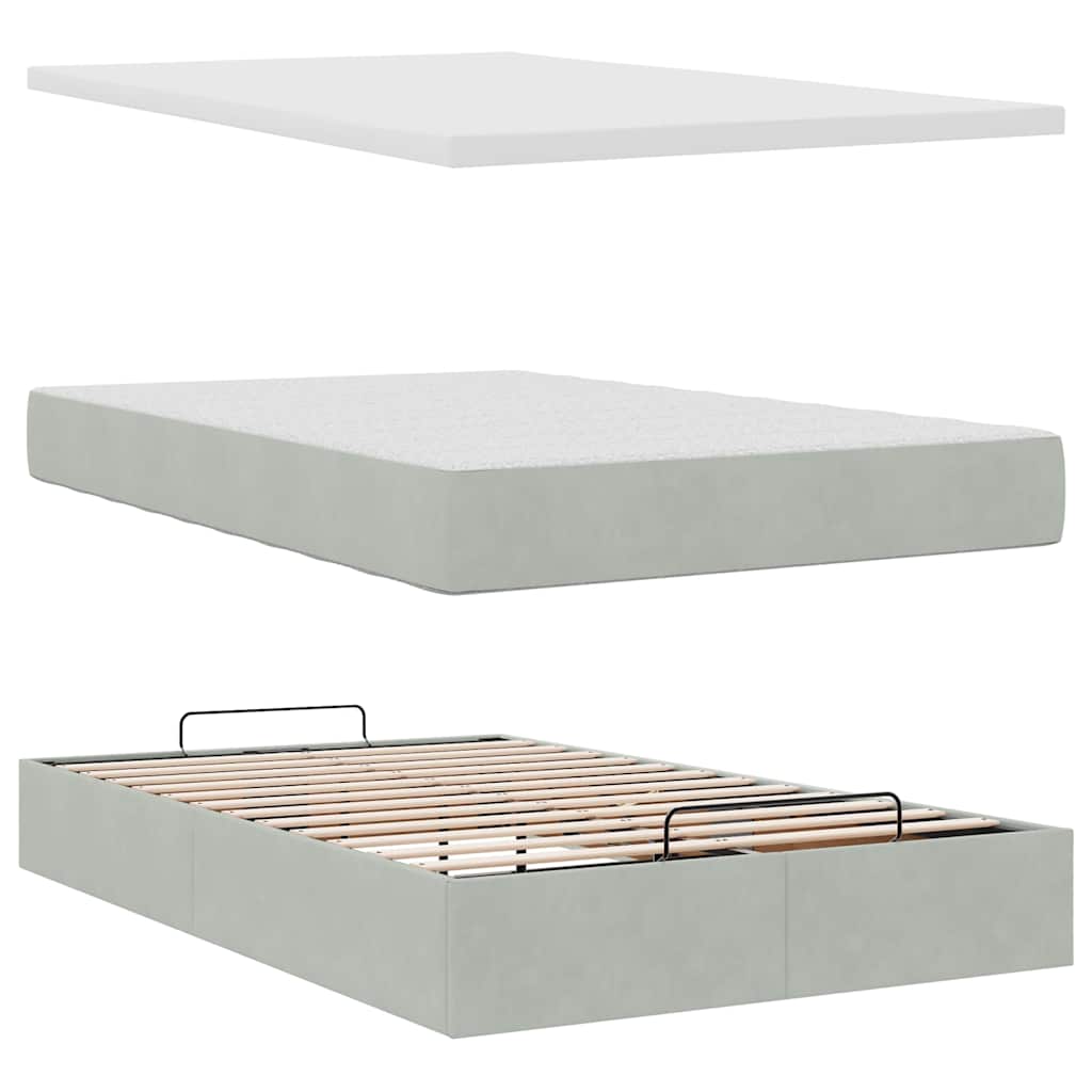 Ottoman-Bett mit Matratzen & LEDs Hellgrau 120x200 cm Samt