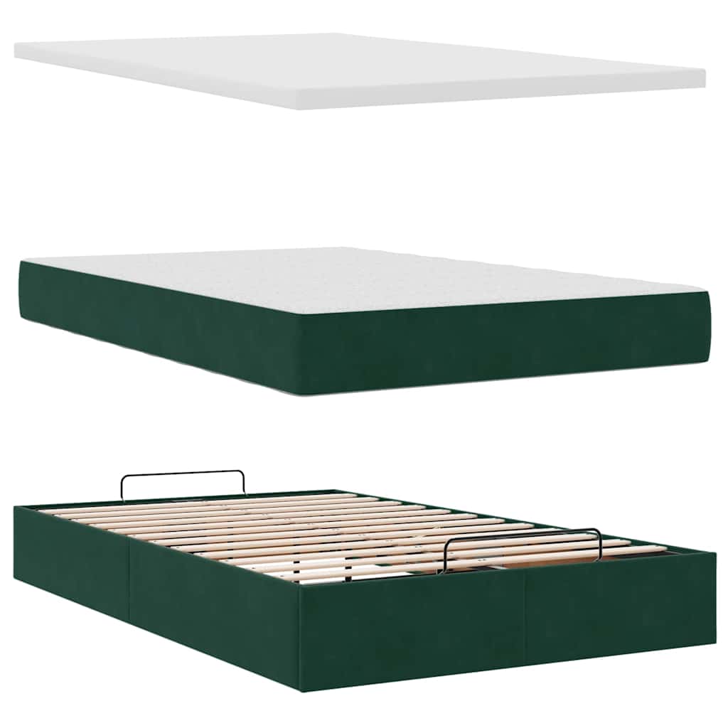 Ottoman-Bett mit Matratzen & LEDs Dunkelgrün 120x200 cm Samt