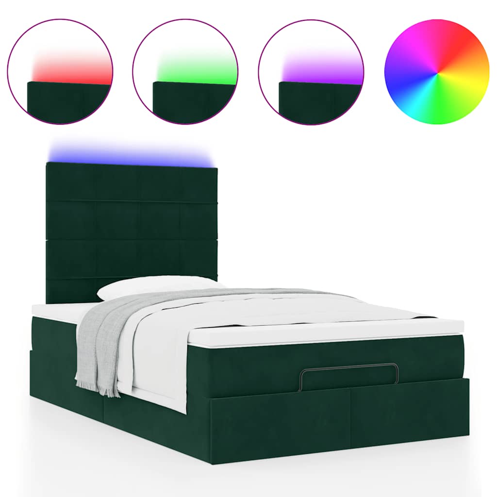 Ottoman-Bett mit Matratzen & LEDs Dunkelgrün 120x200 cm Samt