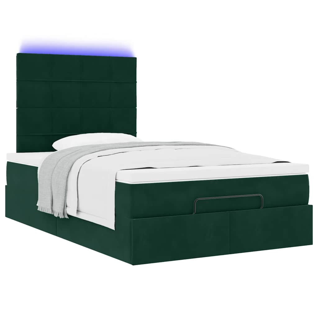 Ottoman-Bett mit Matratzen & LEDs Dunkelgrün 120x200 cm Samt