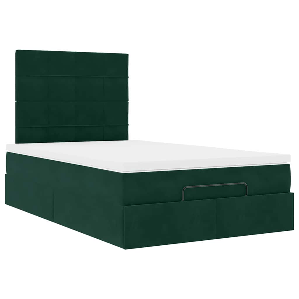 Ottoman-Bett mit Matratzen & LEDs Dunkelgrün 120x200 cm Samt