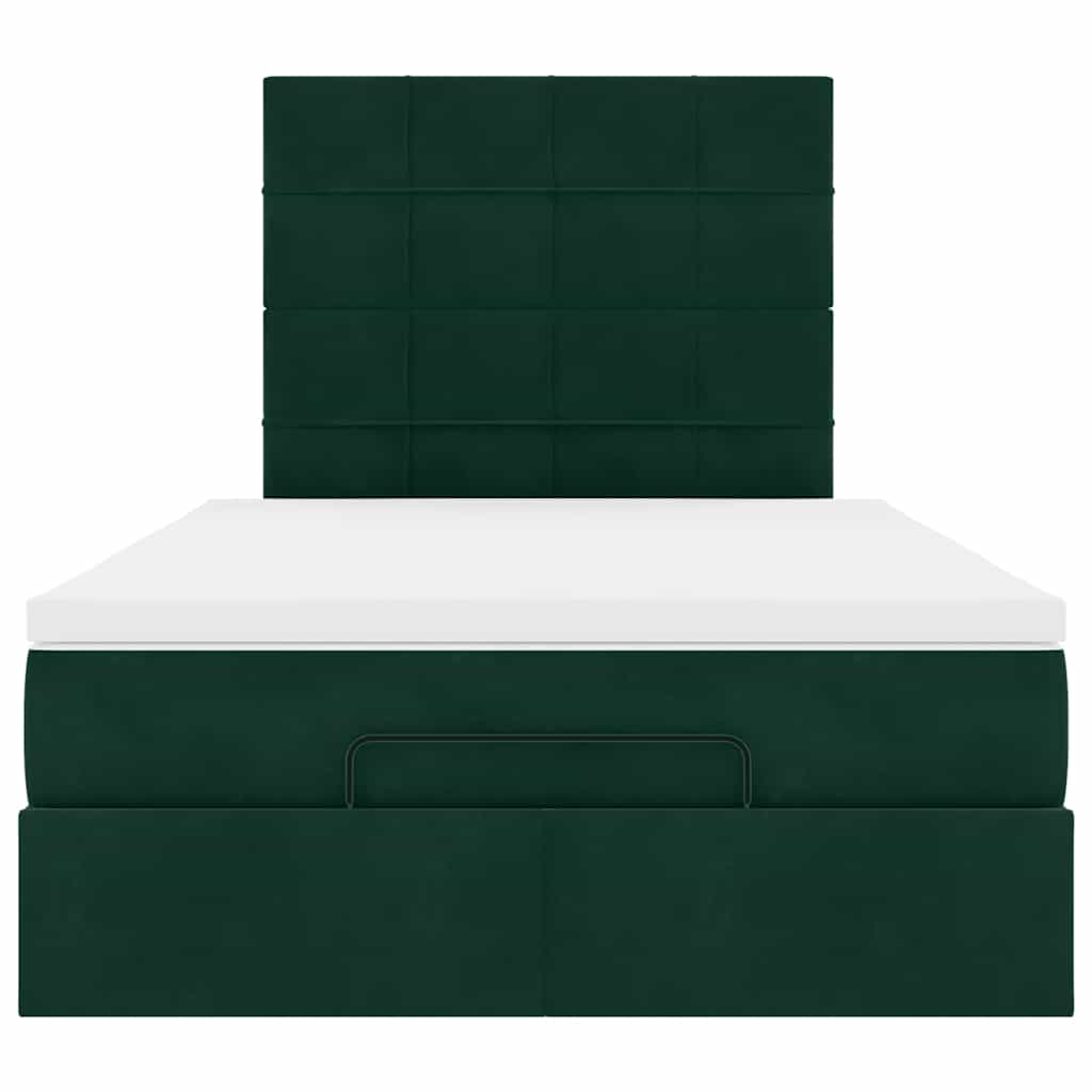 Ottoman-Bett mit Matratzen & LEDs Dunkelgrün 120x200 cm Samt